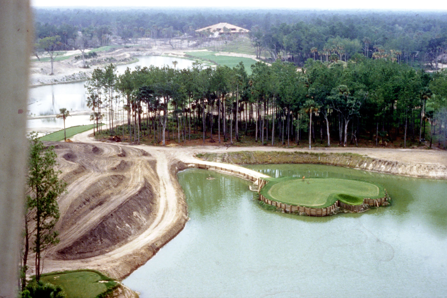 The famed No. 17 Island Green at THE PLAYERS Stadium Course at TPC Sawgrass under construction.